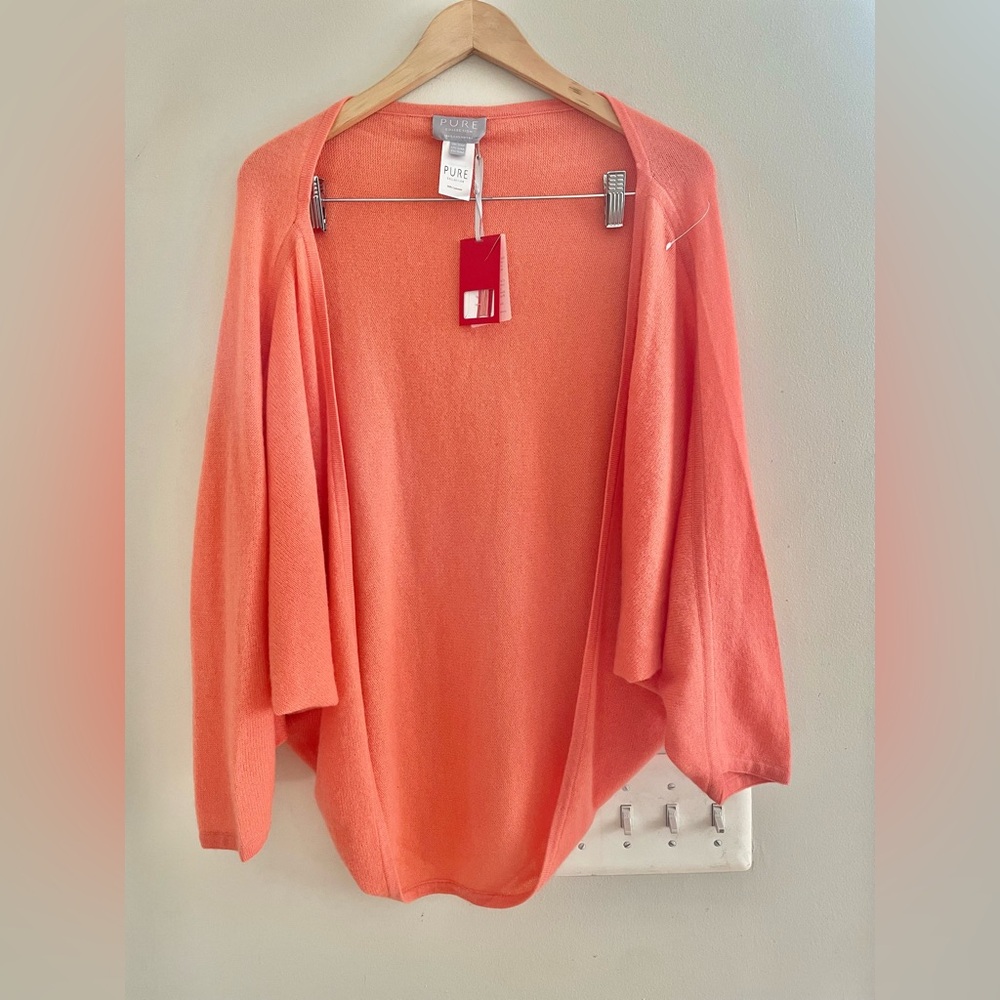Pure Collection 100 Cashmere Open Cardigan Dolman Sleeve Salmon color Sz Medium
